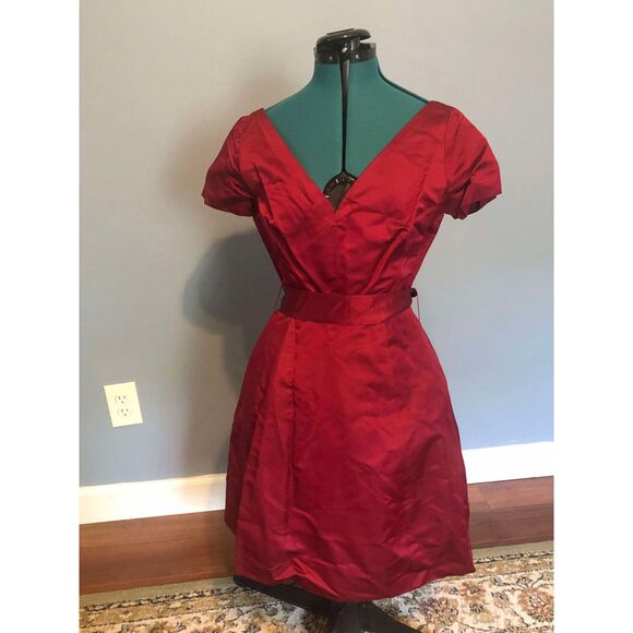 Vintage Catherine Regehr Red Silk Blend V-Neck Luxury Dress Size S - Picture 1 of 5